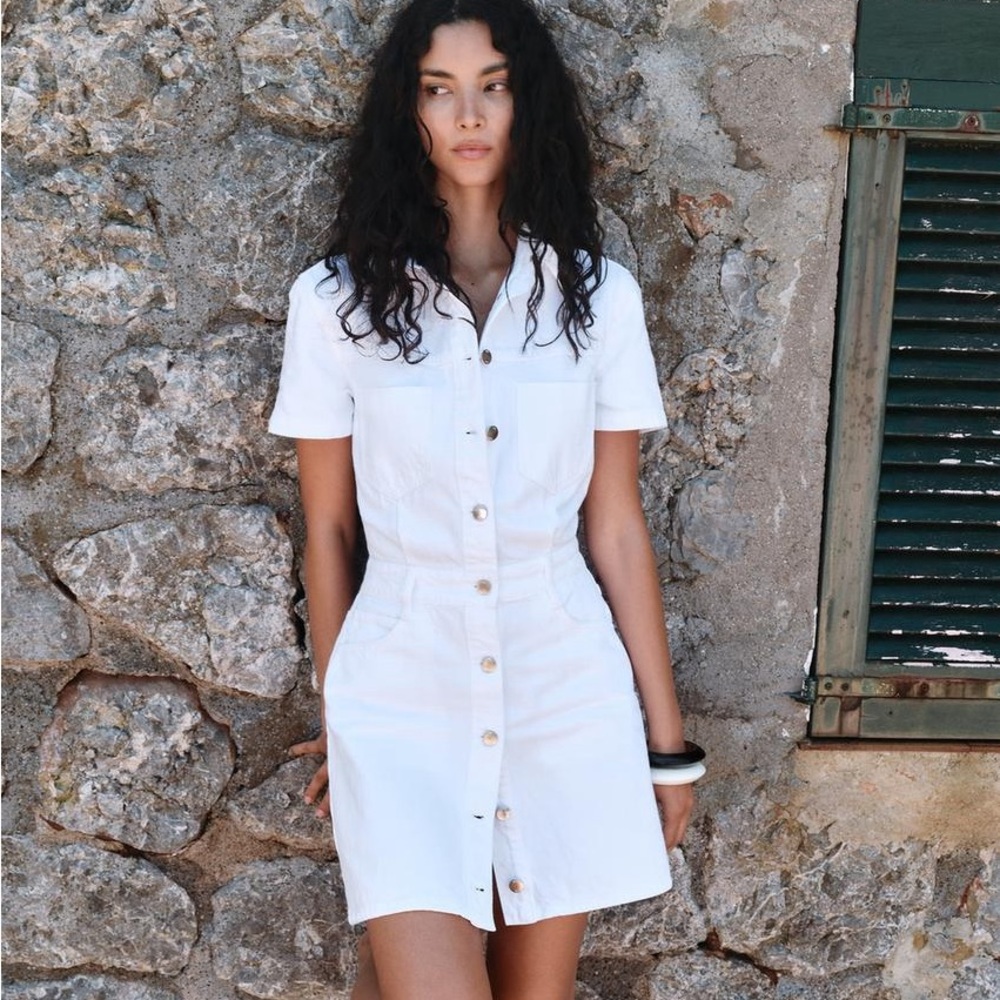 Zara XS White denim dress